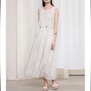 MOMO ERA Boho Neutral Maxi Dress with Beaded Waist S